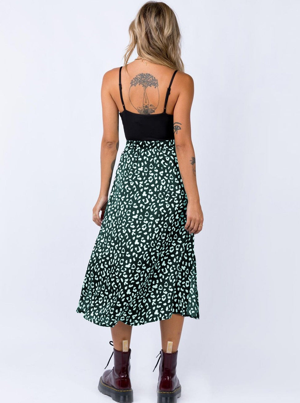 Leopard Print Chiffon High Waist Slit Skirt