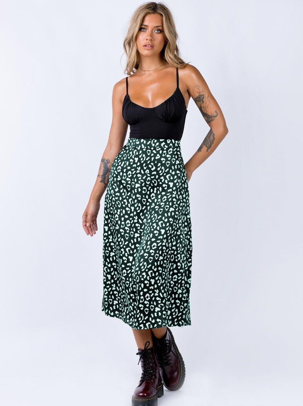 Leopard Print Chiffon High Waist Slit Skirt