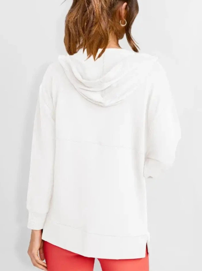 White Oversized Deep V-Neck Hooded Sweatshirt