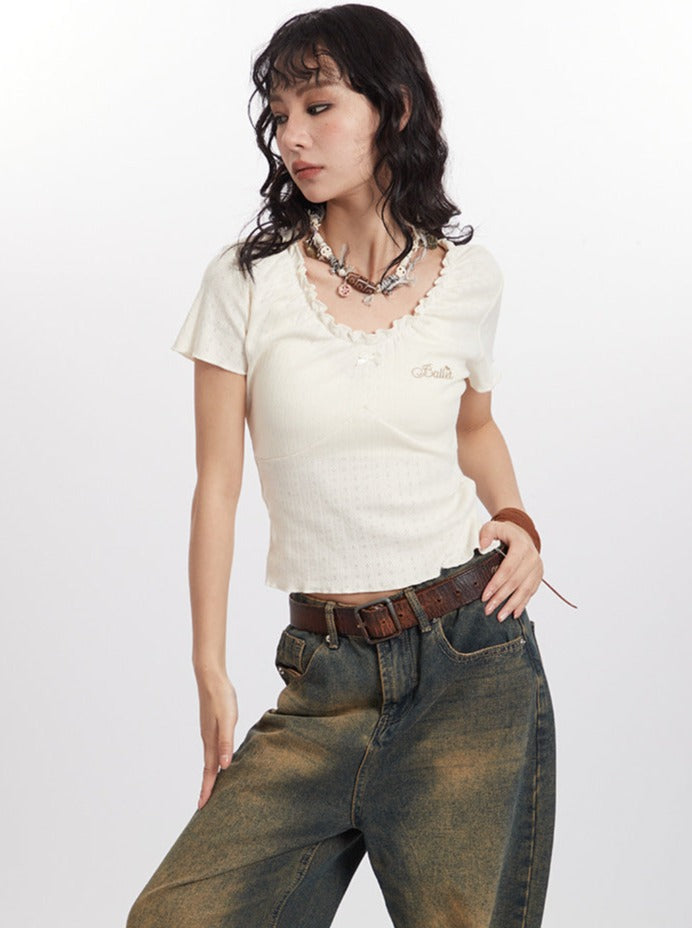 Hot Chic V-Neck Clavicle Short-Sleeved Shirt