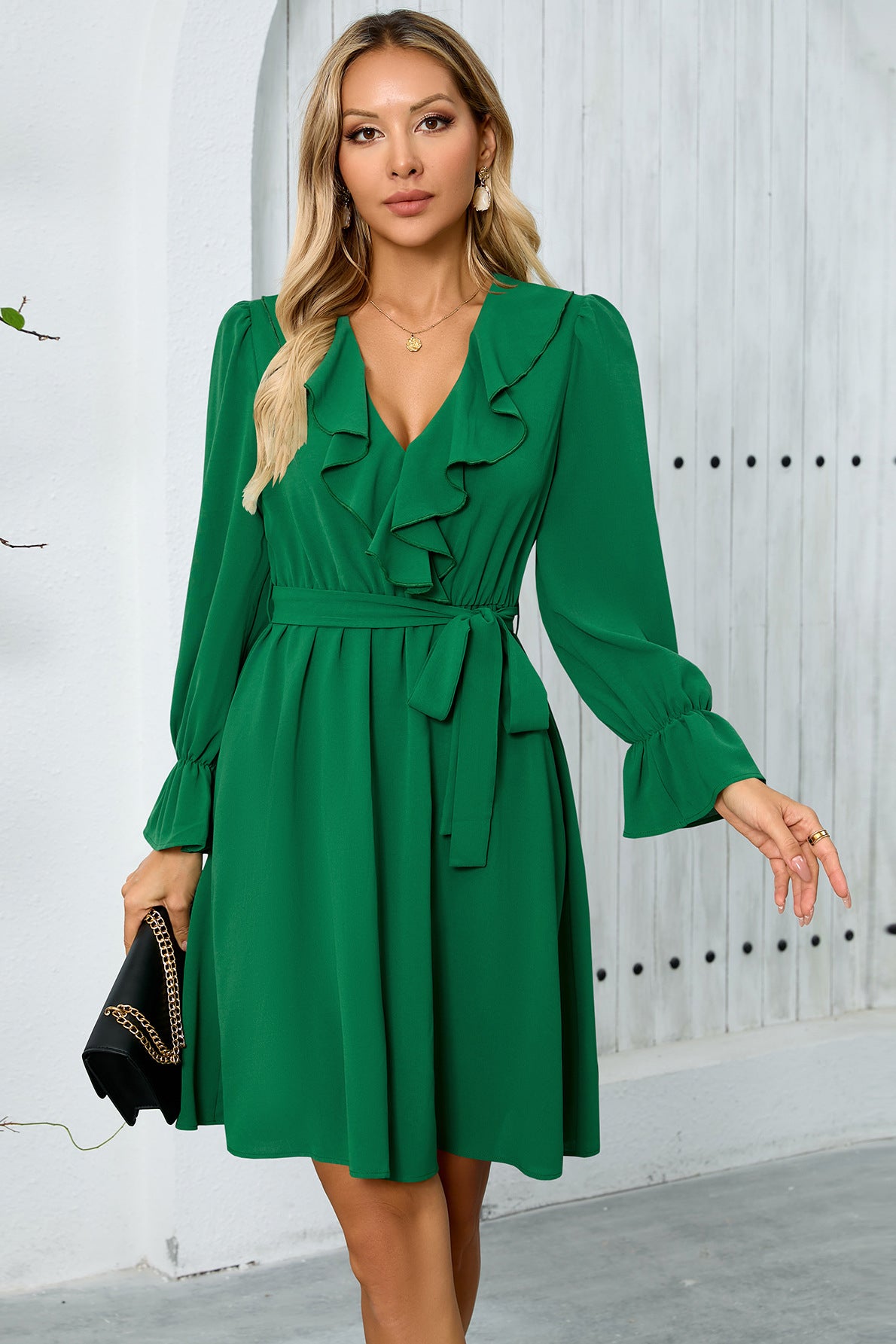 Chic Ruffle V-Neck Dress