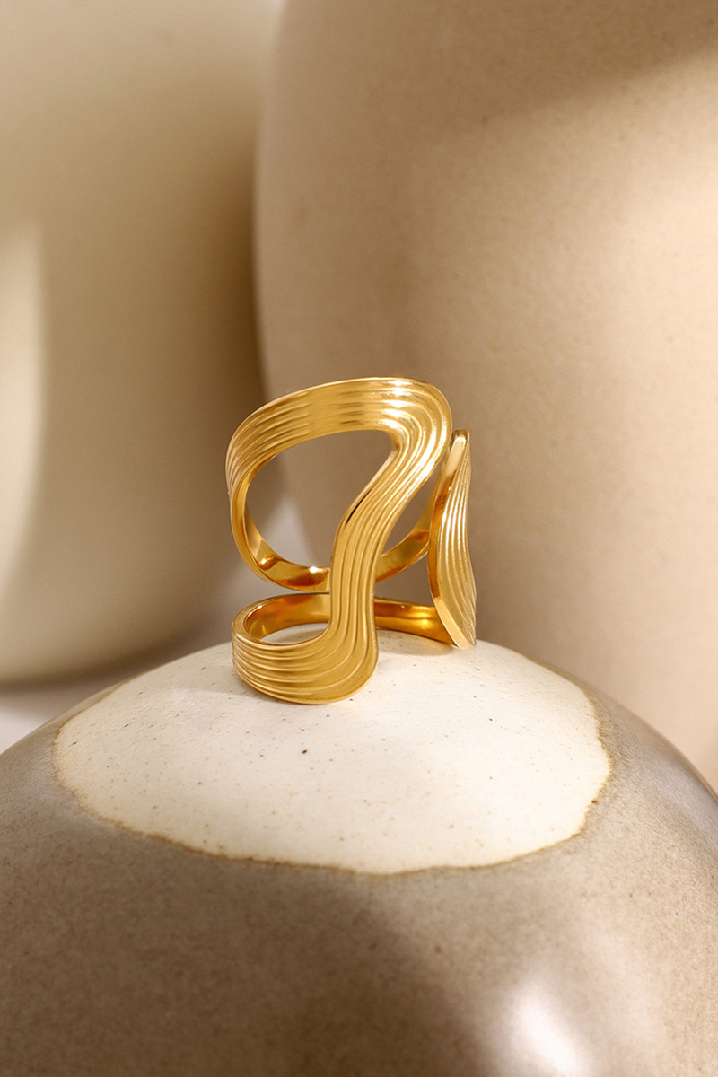 Titanium Steel Gold-Plated Sculptural Ring