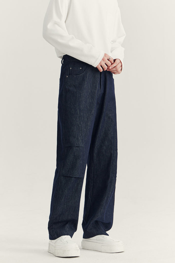 Wide-Leg Denim Cargo Pants