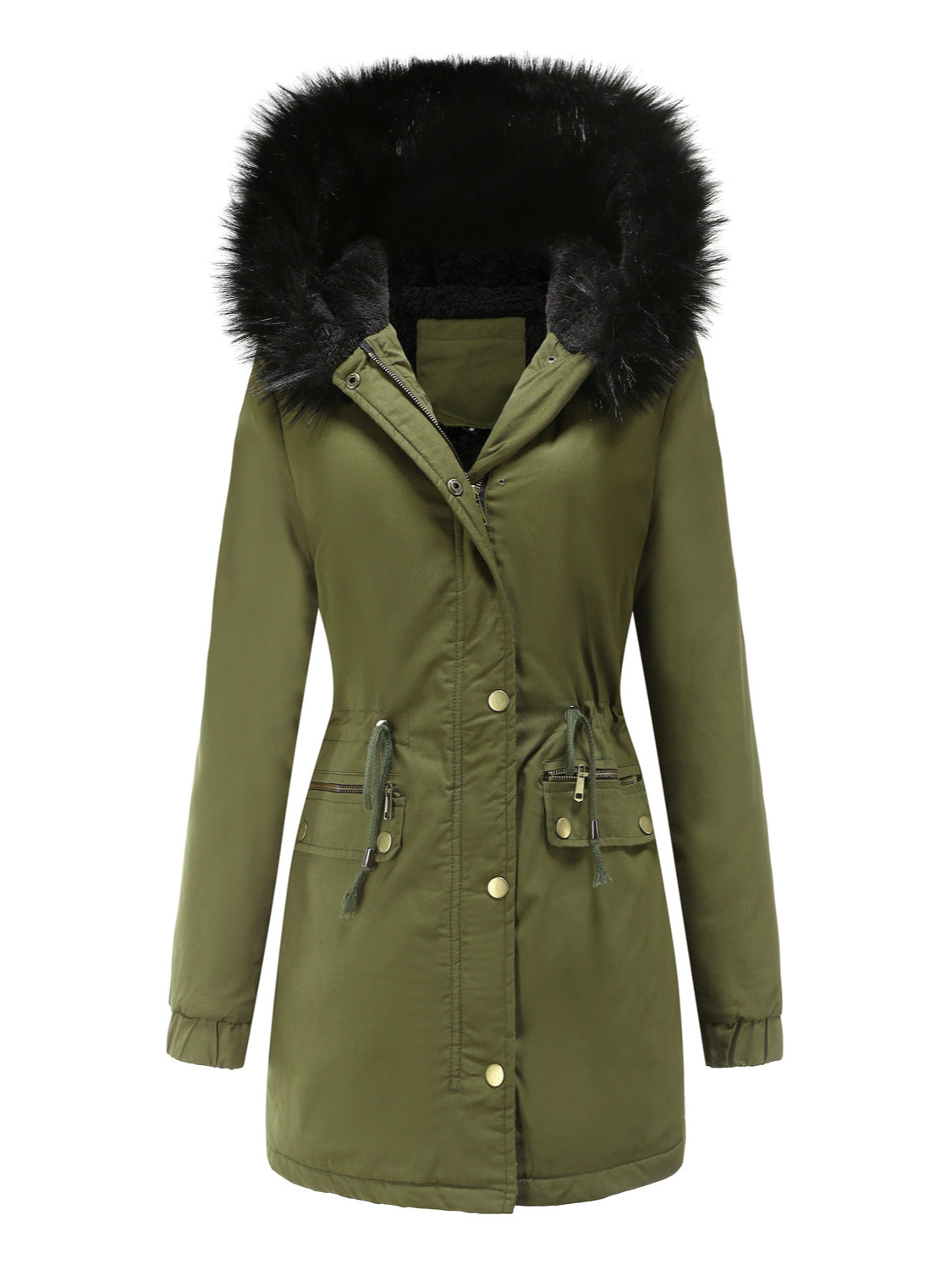 Warme Damen Winterjacke Mit Fellkapuze – Gefütterte Parka Jacke Mit Taillenzug