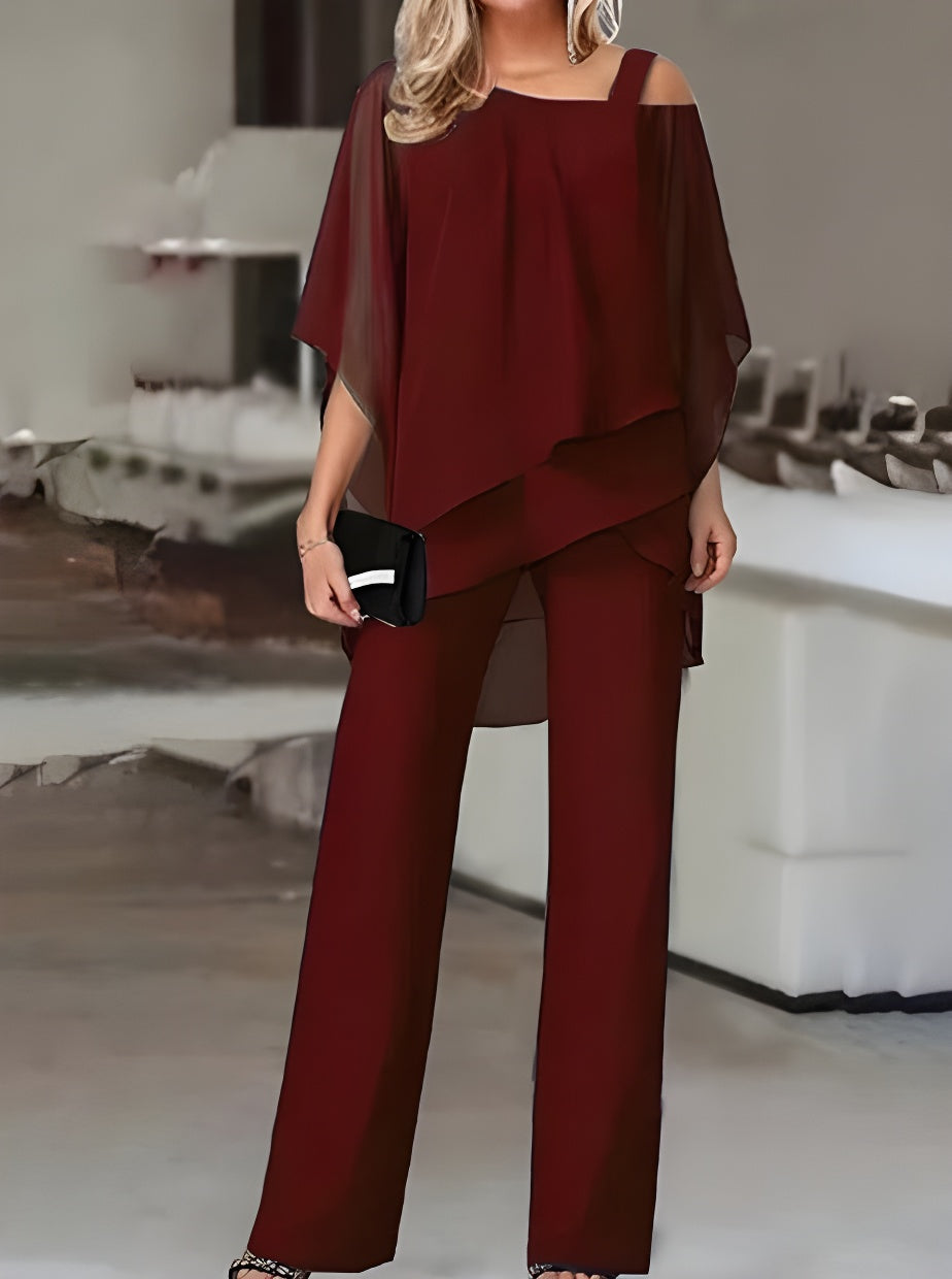 Luxurious Asymmetric Off The Shoulder Blouse & Pants Set