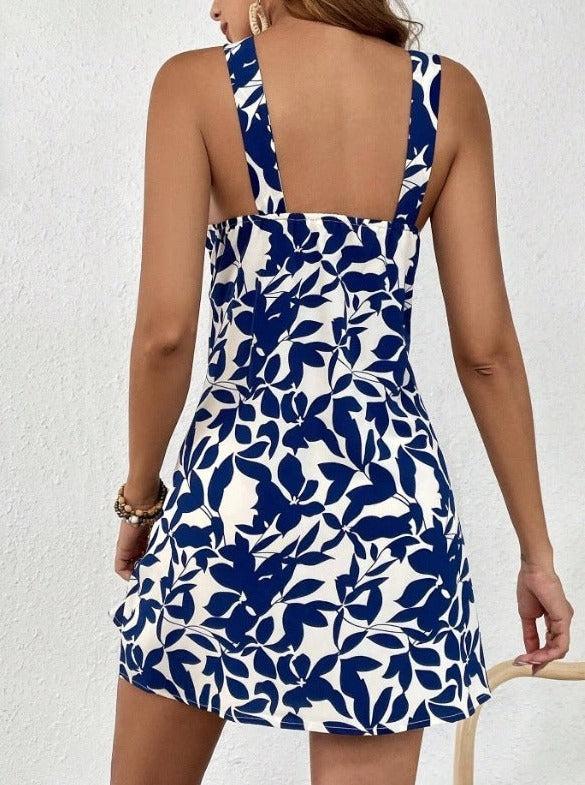 Tropical Print Halter Neck Sexy Dress