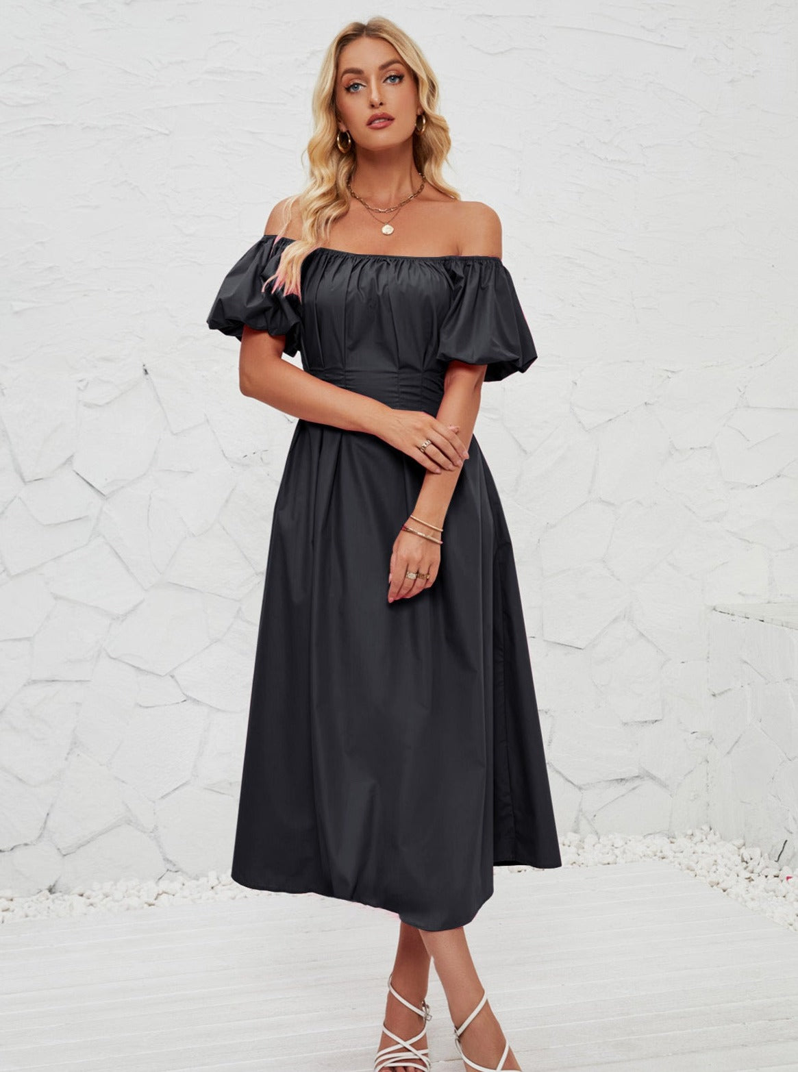 Off Shoulder Bell Sleeved Midi Dress