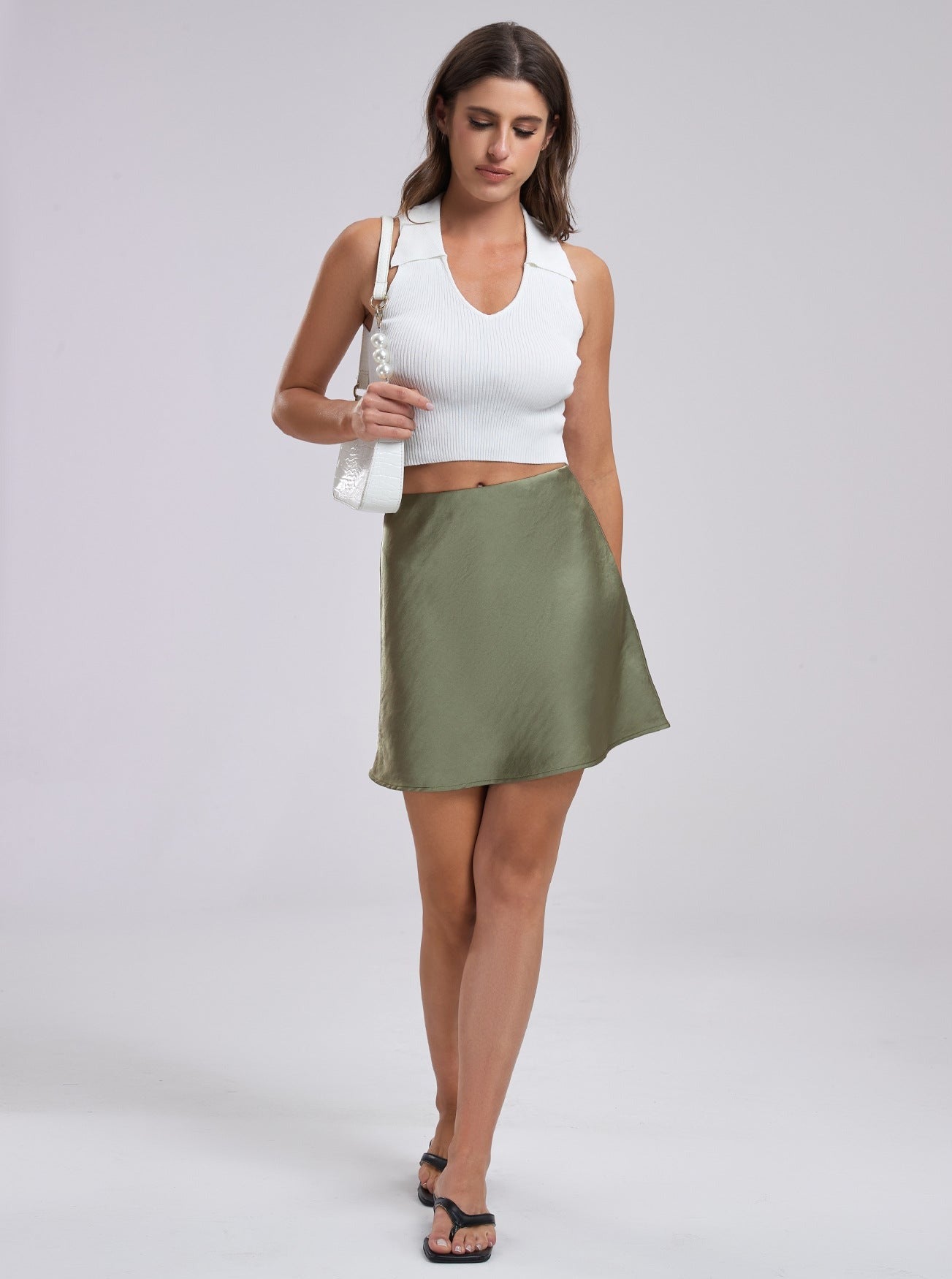 High Waist Satin Elastic A-Line Skirt