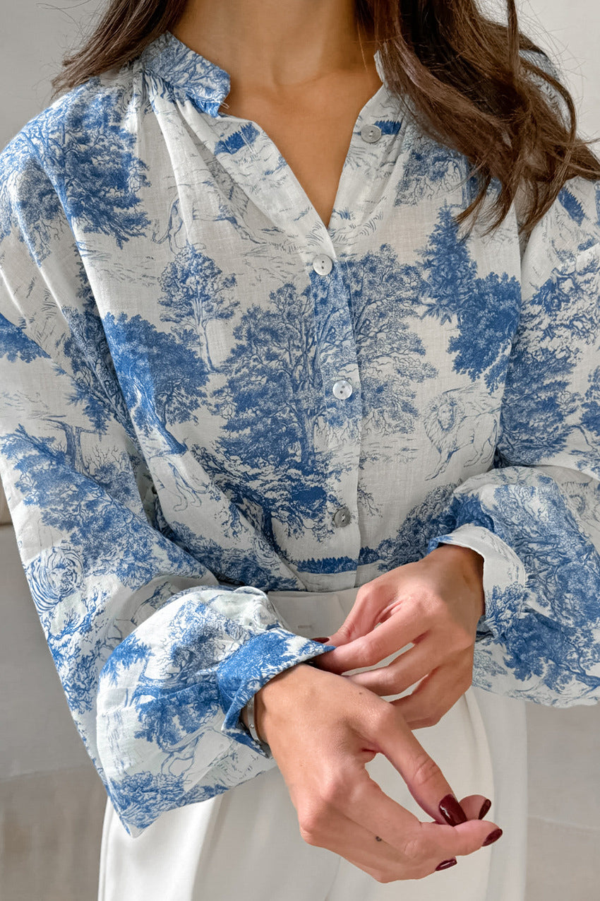 Stylish Long-Sleeved Floral Shirt