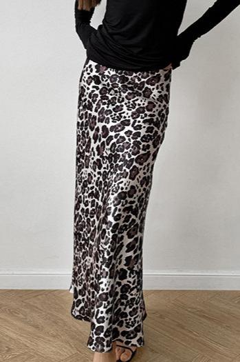 Elegant Leopard Print A-Line Long Skirt