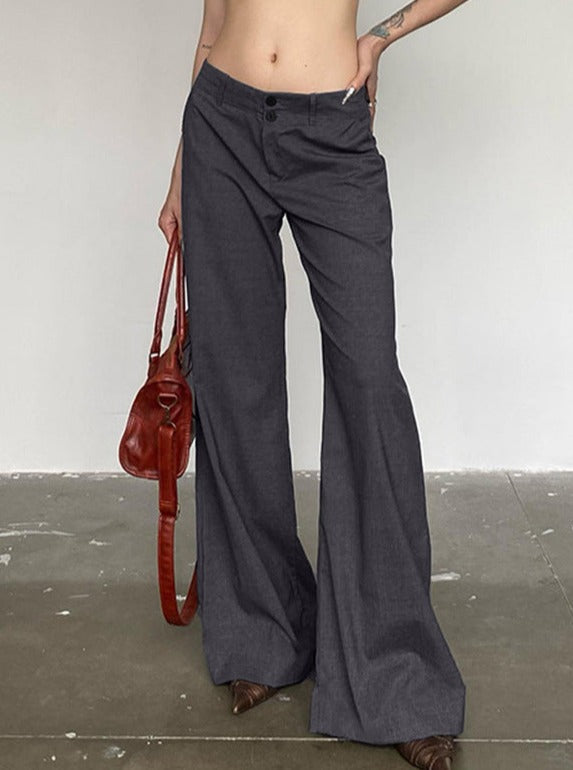 Low Waist Plain Slim Wide Leg Pants