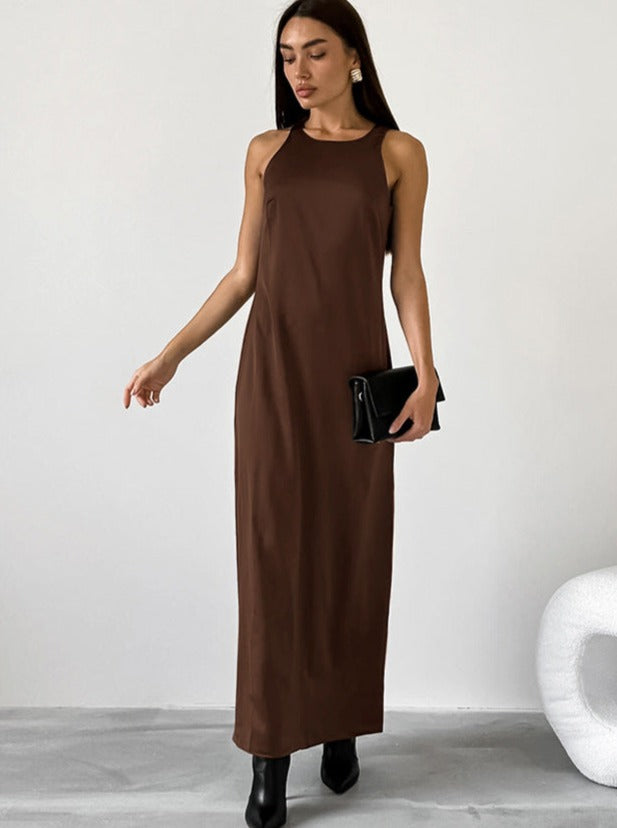 Casual Brown Sleeveless Long Dress