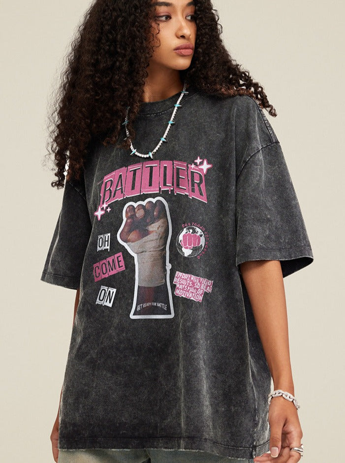 Retro Printed Half Sleeve Loose T-Shirt