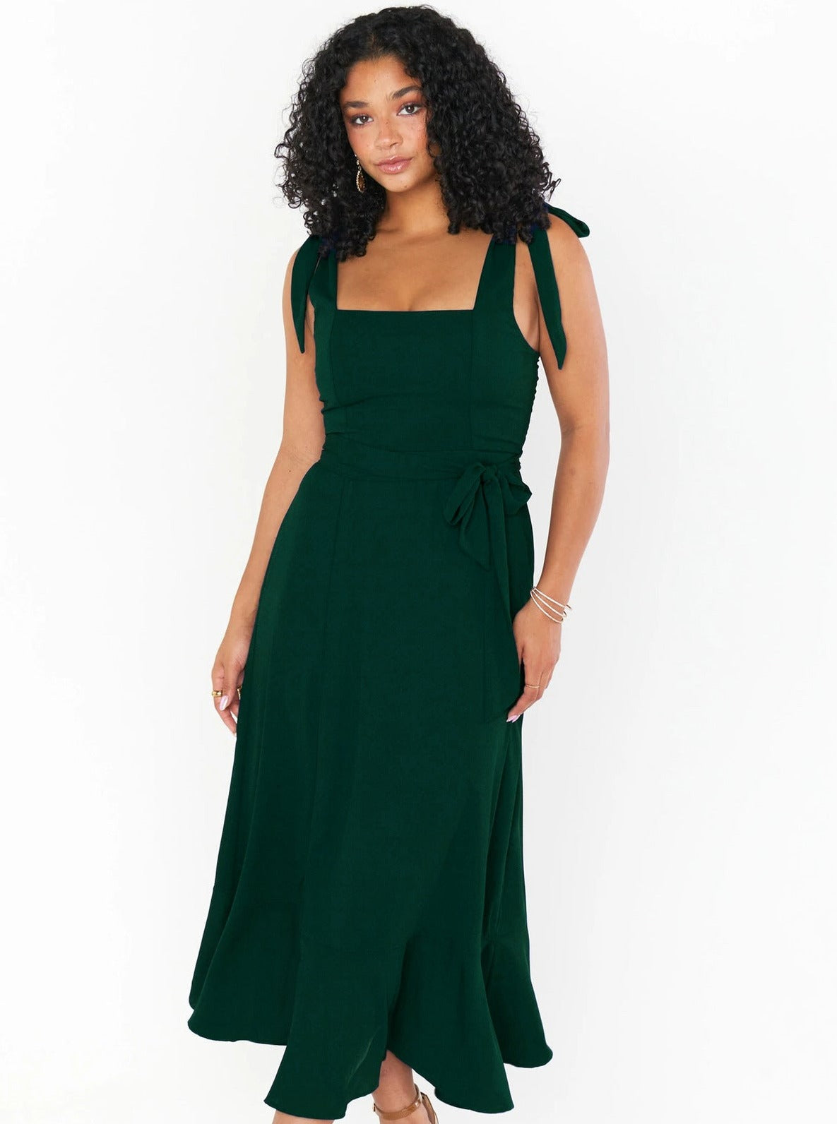 Elegant Solid Color Square Neck Midi Dress