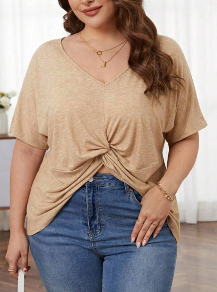 Loose Casual V-Neck Hem Top