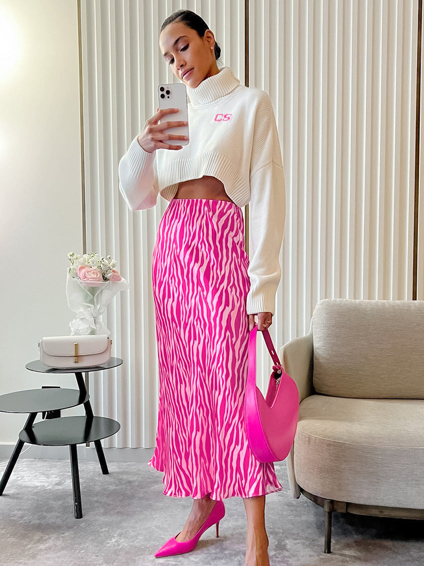 Zebra Striped Pink Midi Skirt