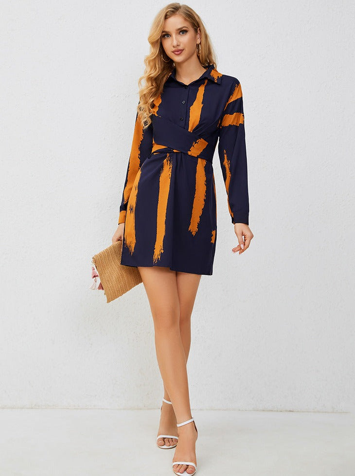 Simple Retro Shirt Long Sleeved Short Dress