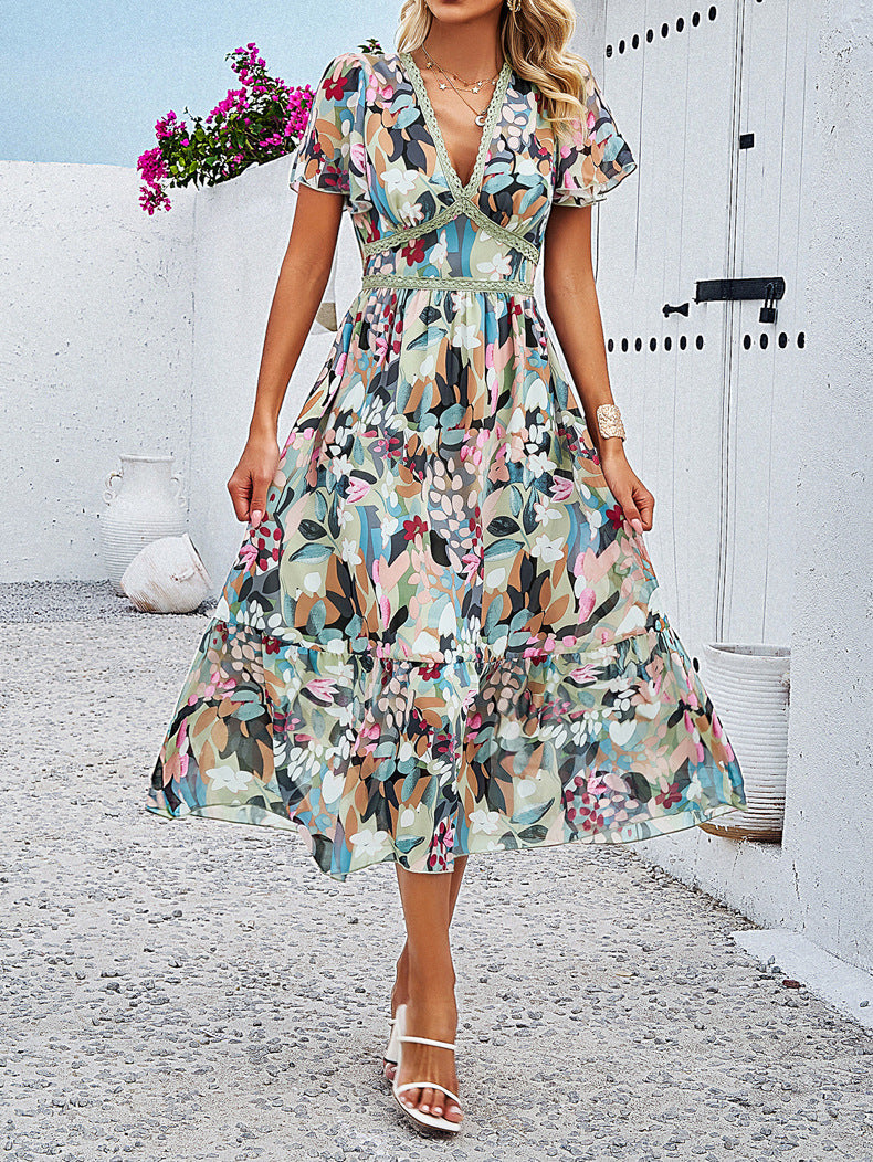 Green Floral V-Neck Sundress