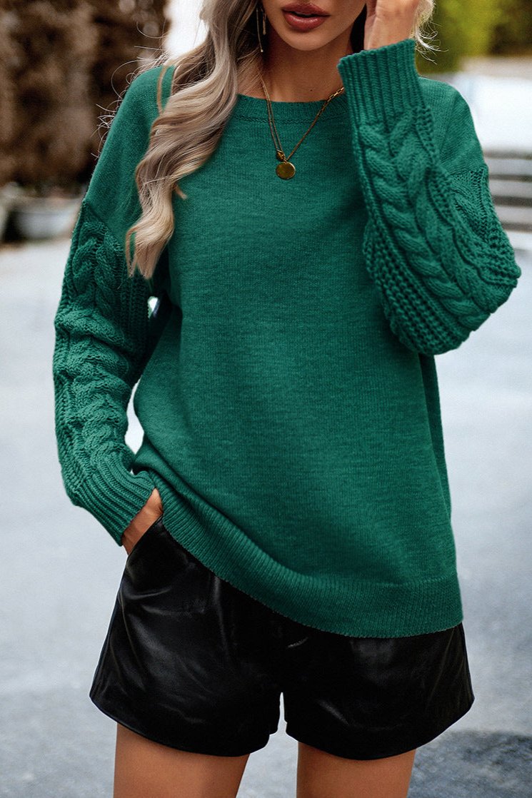 Green Round Neck Long Sleeve Sweater