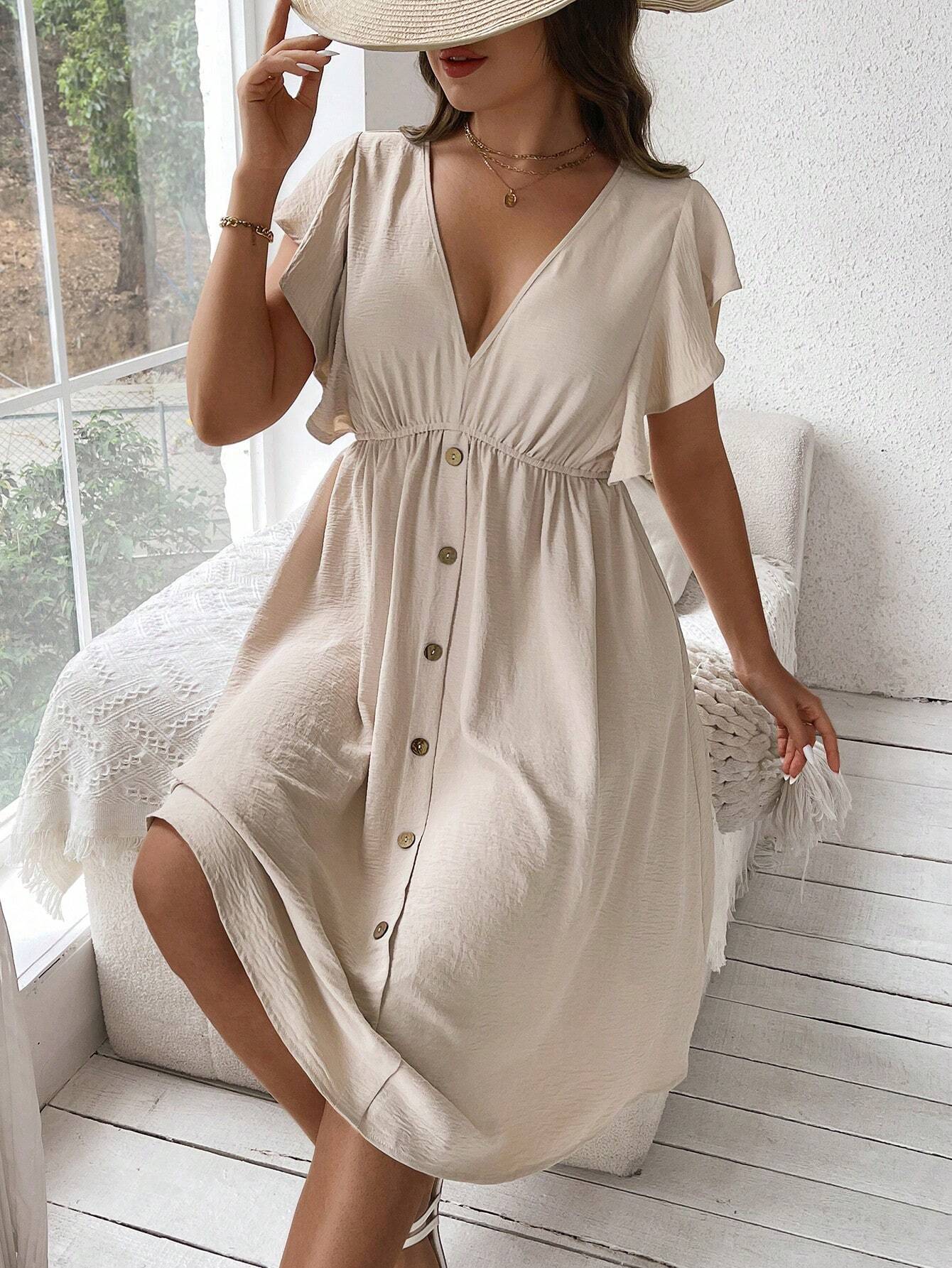 Plus Size V-Neck Button Down Sun Dress