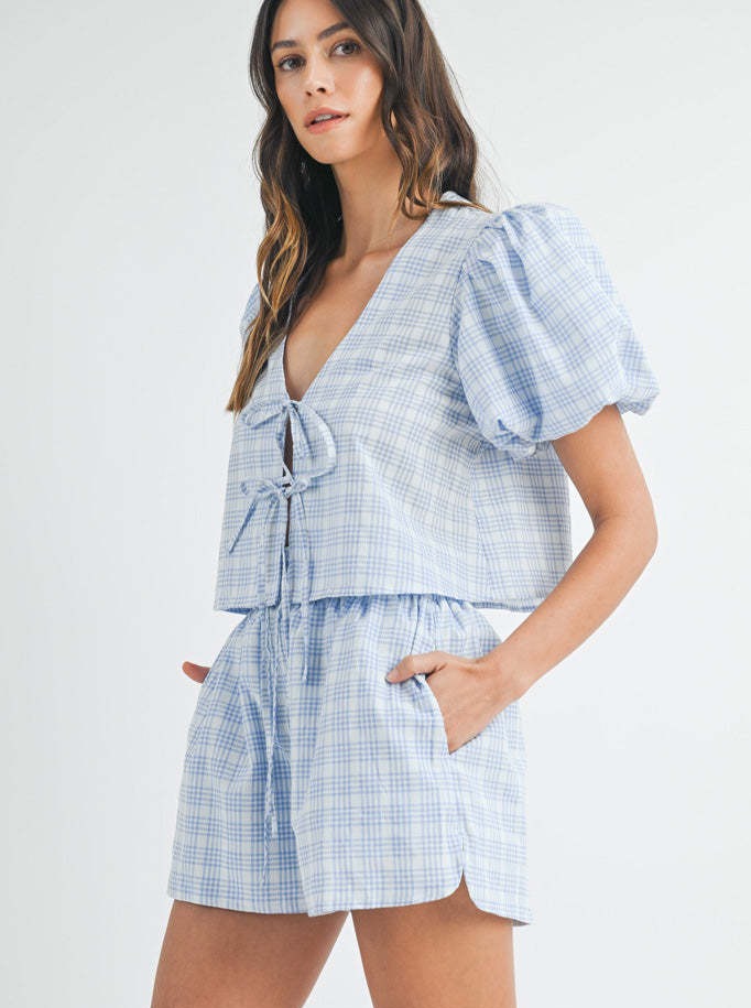 Puff Sleeve Buttoned Shirt and Shorts Set