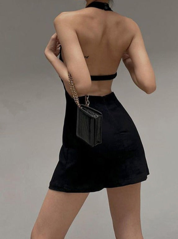 Sexy Black Backless Halter Neck Dress