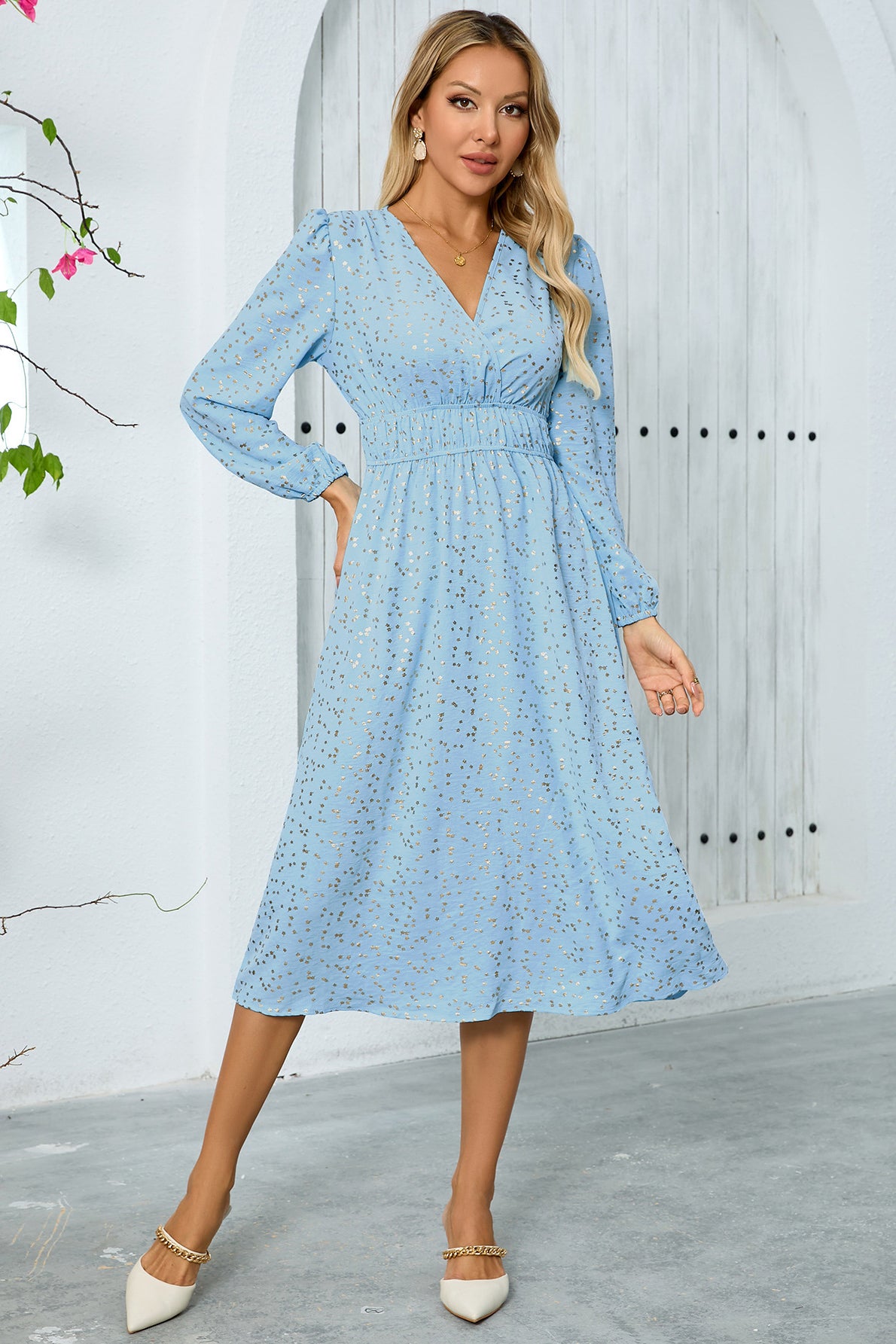 Elegant Long-Sleeve Midi Dress