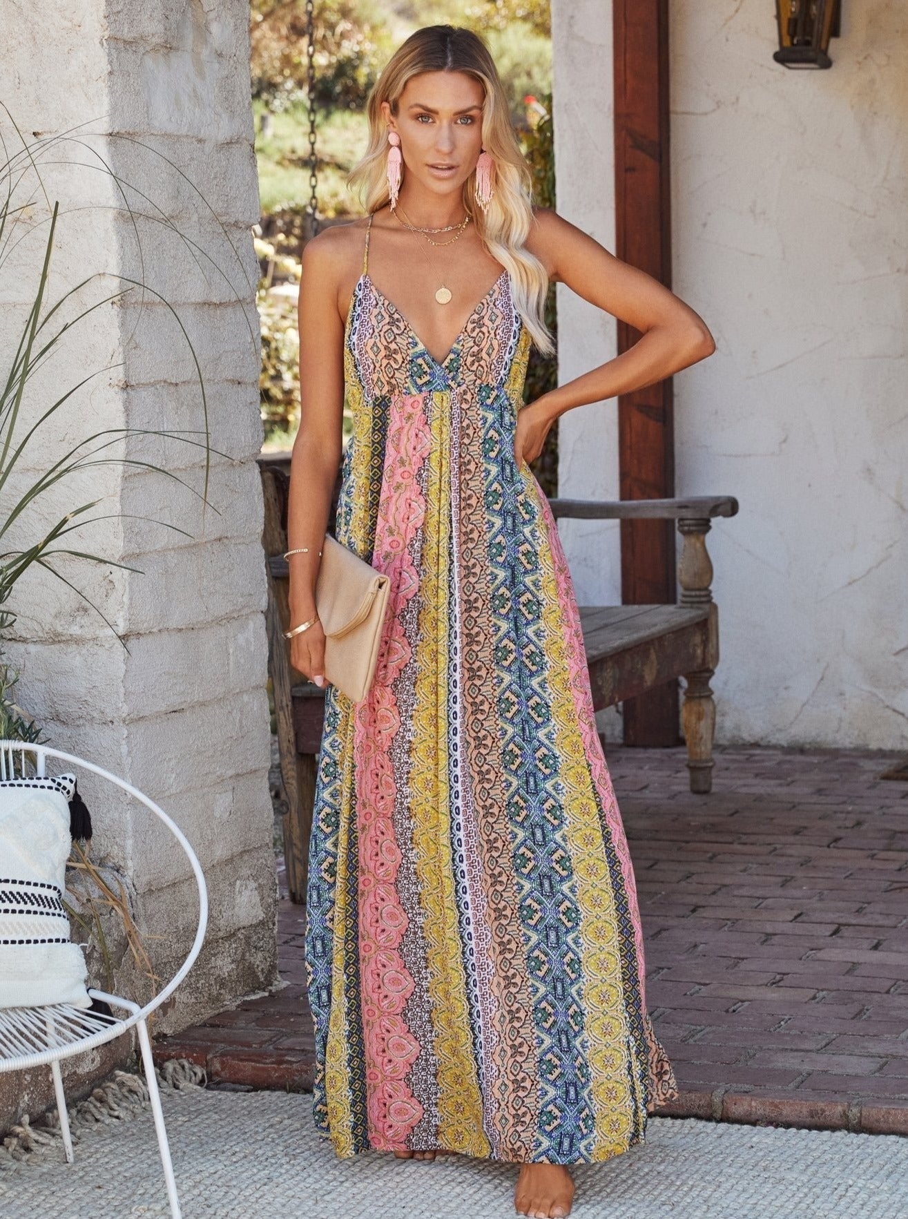 Bohemian Rustic Printed Sleeveless Dress