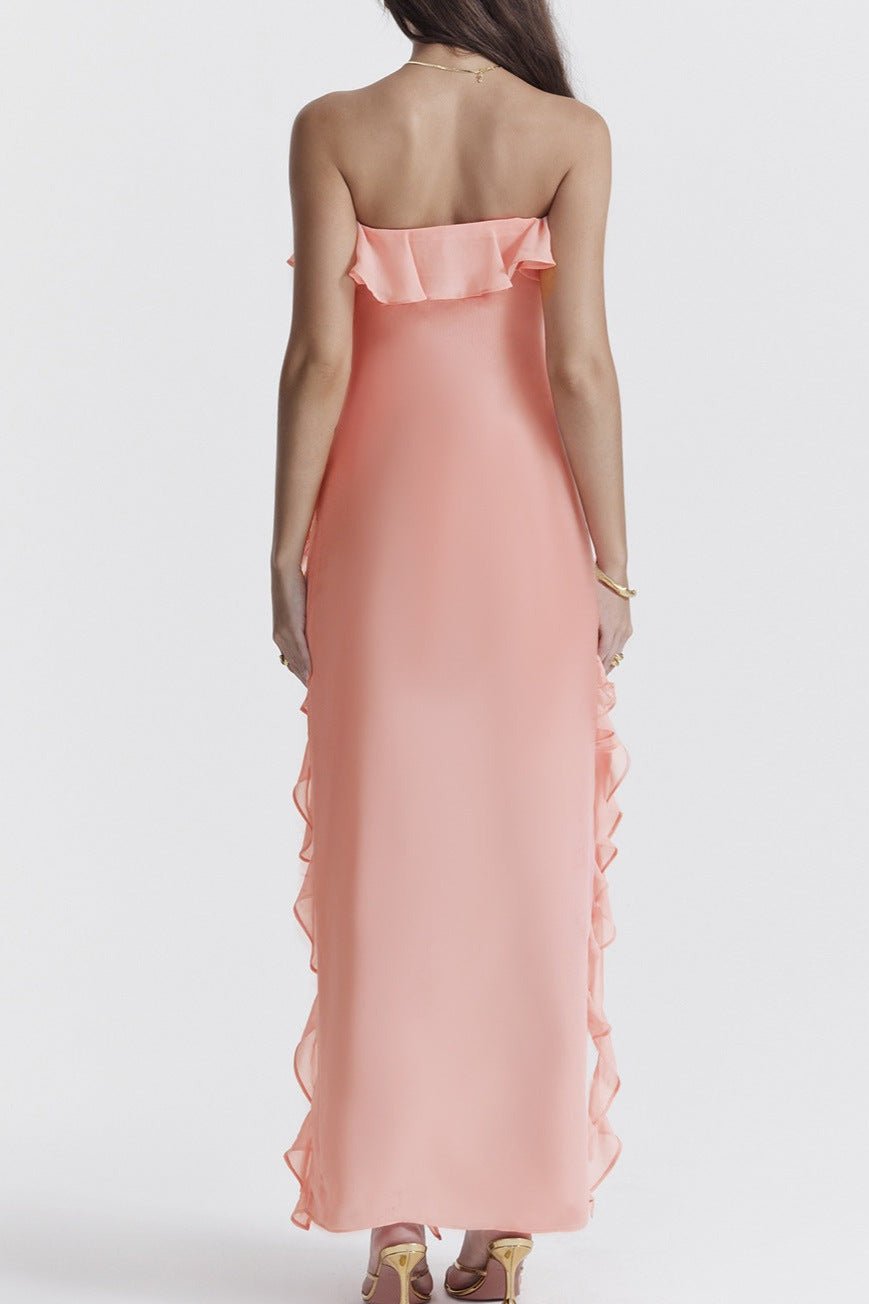 Classy Strapless Ruffle Asymmetrical Dress