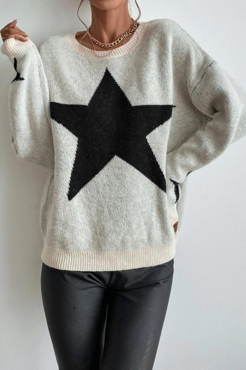 Apricot Long Sleeve Star Print Sweater