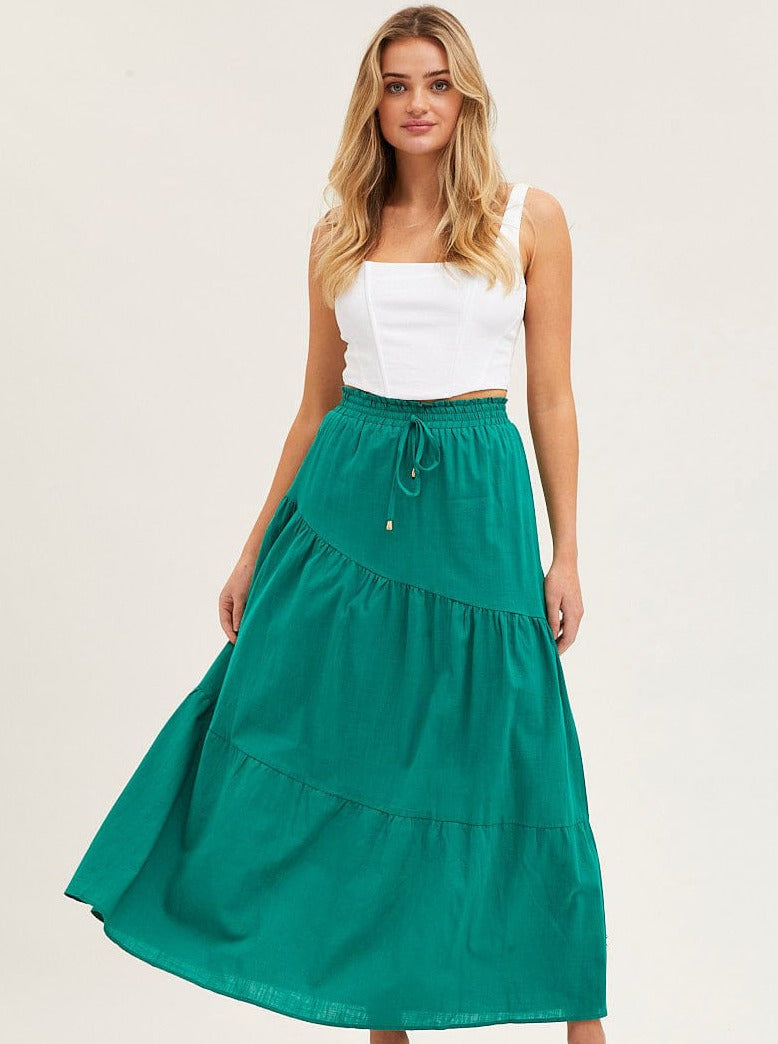 High Elastic Waist Large Hem Pleated Skirt