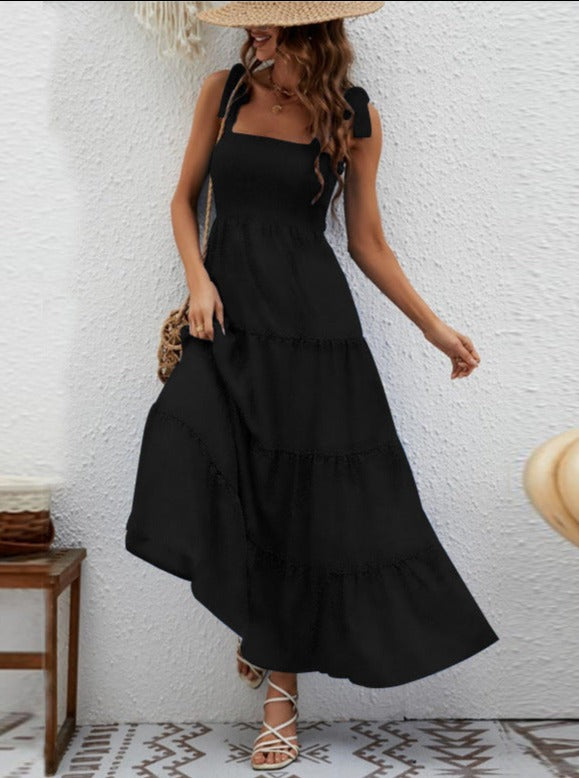 Smocked Tiered Sleeveless Halter Midi Dress