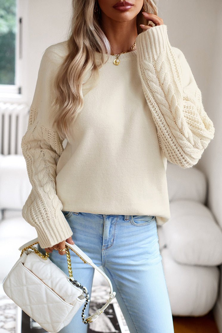 Beige Round Neck Long Sleeve Sweater