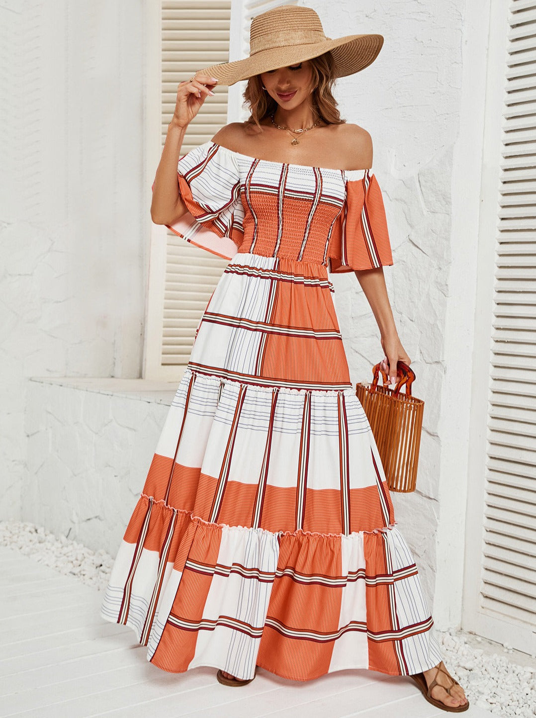 Off Shoulder Short Sleeve Ruffle Dress