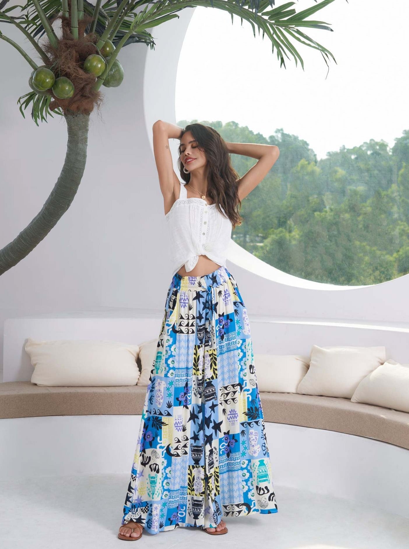 Casual Loose Printed Wide Leg Pants