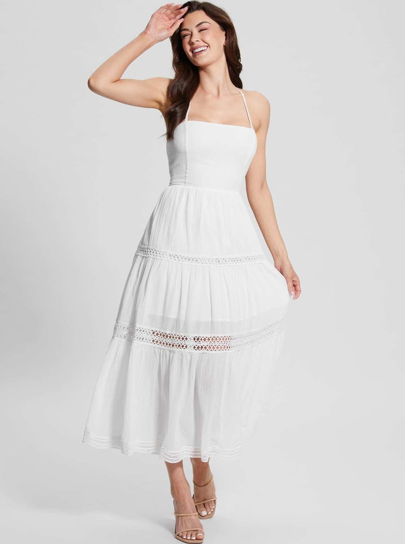 White Elegant Sleeveless Backless Long Dress