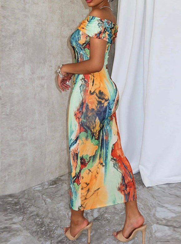 Paint Splash Printed Bodycon Maxi Dress