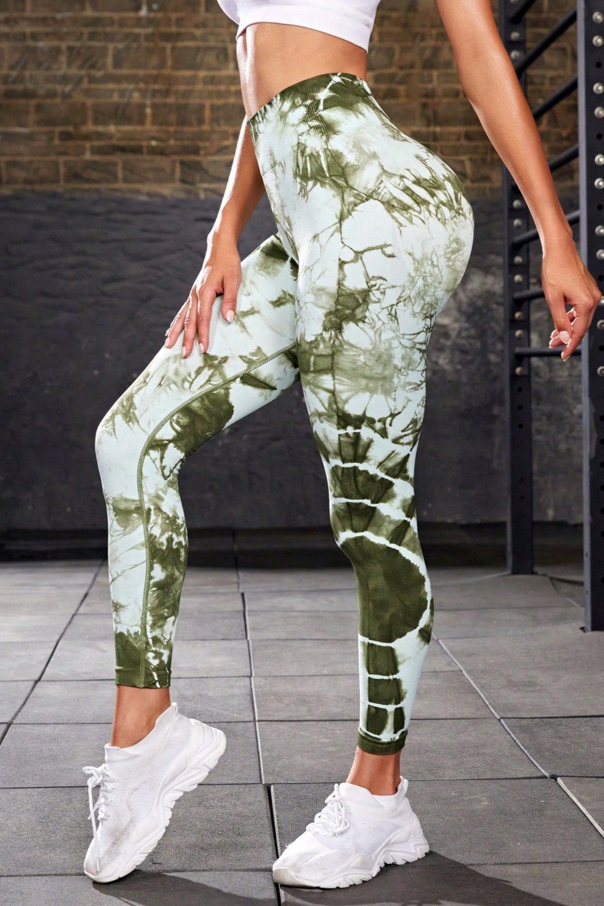 Green Seamless Tie Dye High Waist Yoga Pants