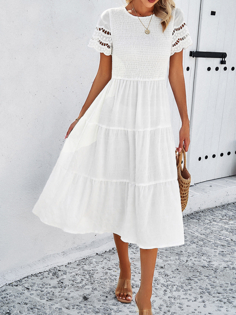 White Elegant Layered Hollow Dress