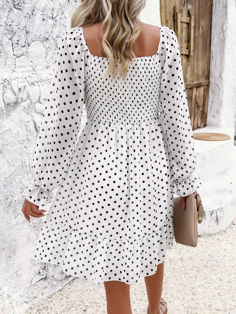 Casual White Off Shoulder Polka Dot Dress