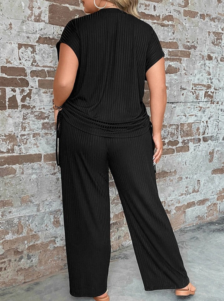 Two Piece Plus Size Short Sleeve Sexy Wide Leg Pants