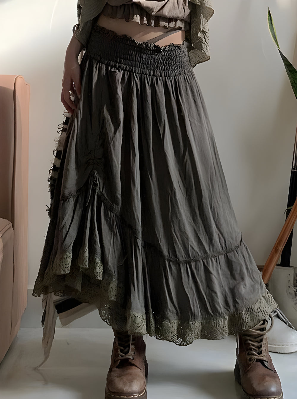 High Waisted Pleated Vintage Long Skirt