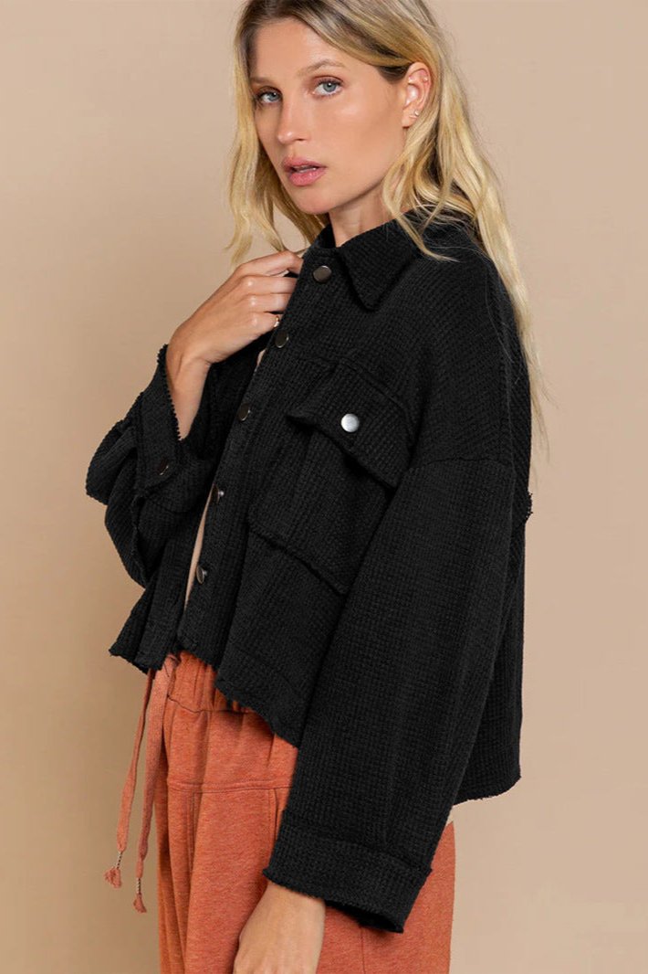 Black Long Sleeve Solid Color Collared Jacket