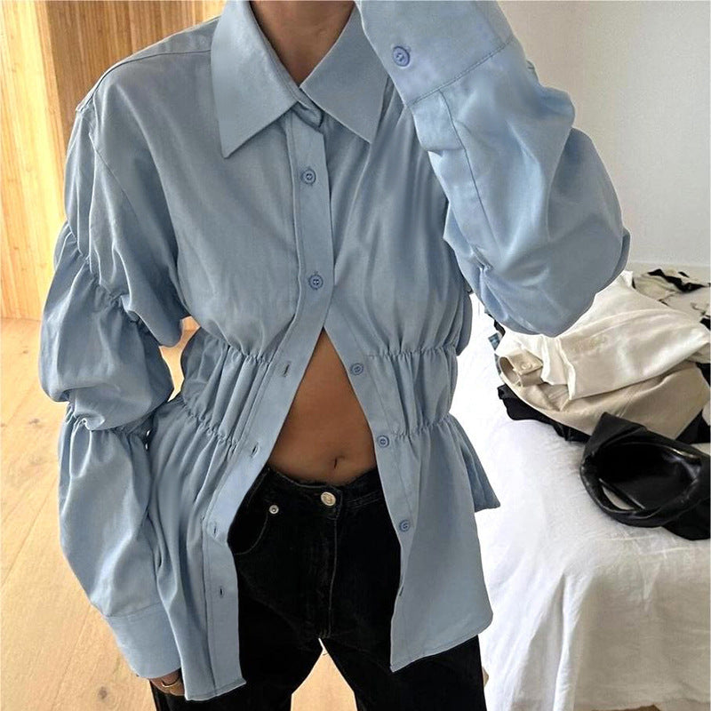 Loose Casual Pleated Long Sleeve Shirt