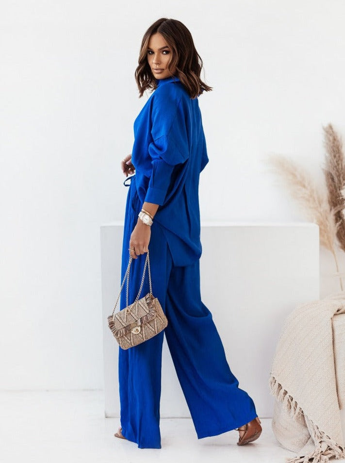 Casual Loose Fit Long Sleeve Shirt and Pants Set