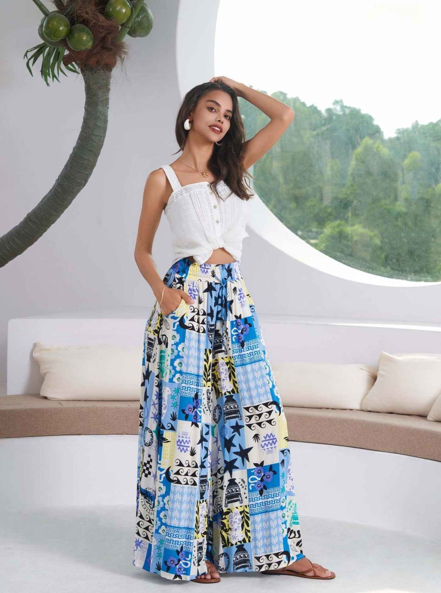 Casual Loose Printed Wide Leg Pants