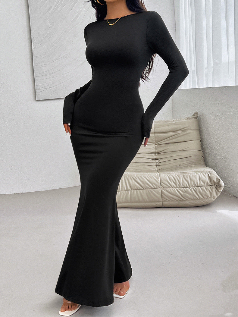 Elegant Long-Sleeve Fitted Maxi Dress