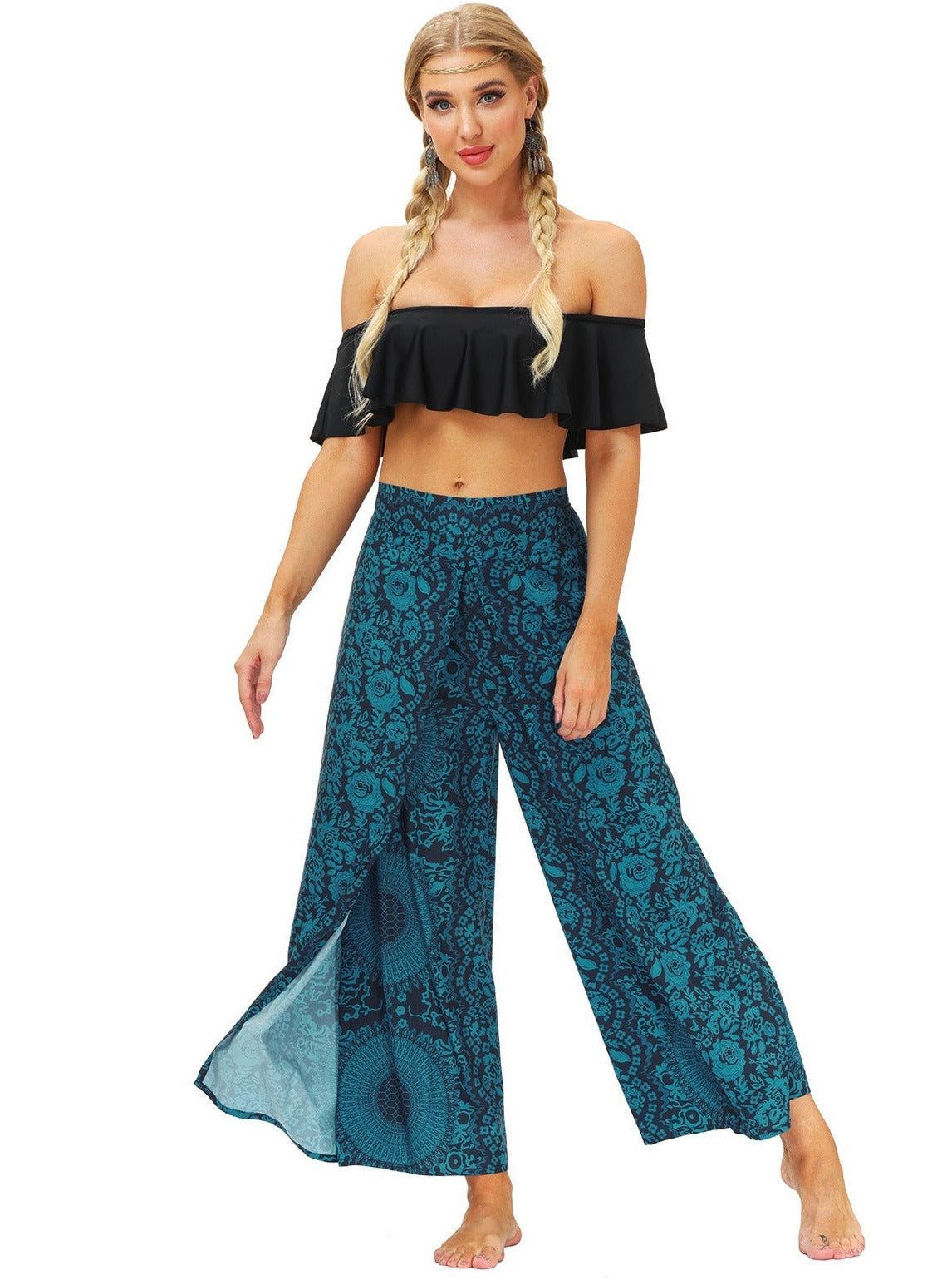 Wide-Leg Digital Printed Outdoor Pants