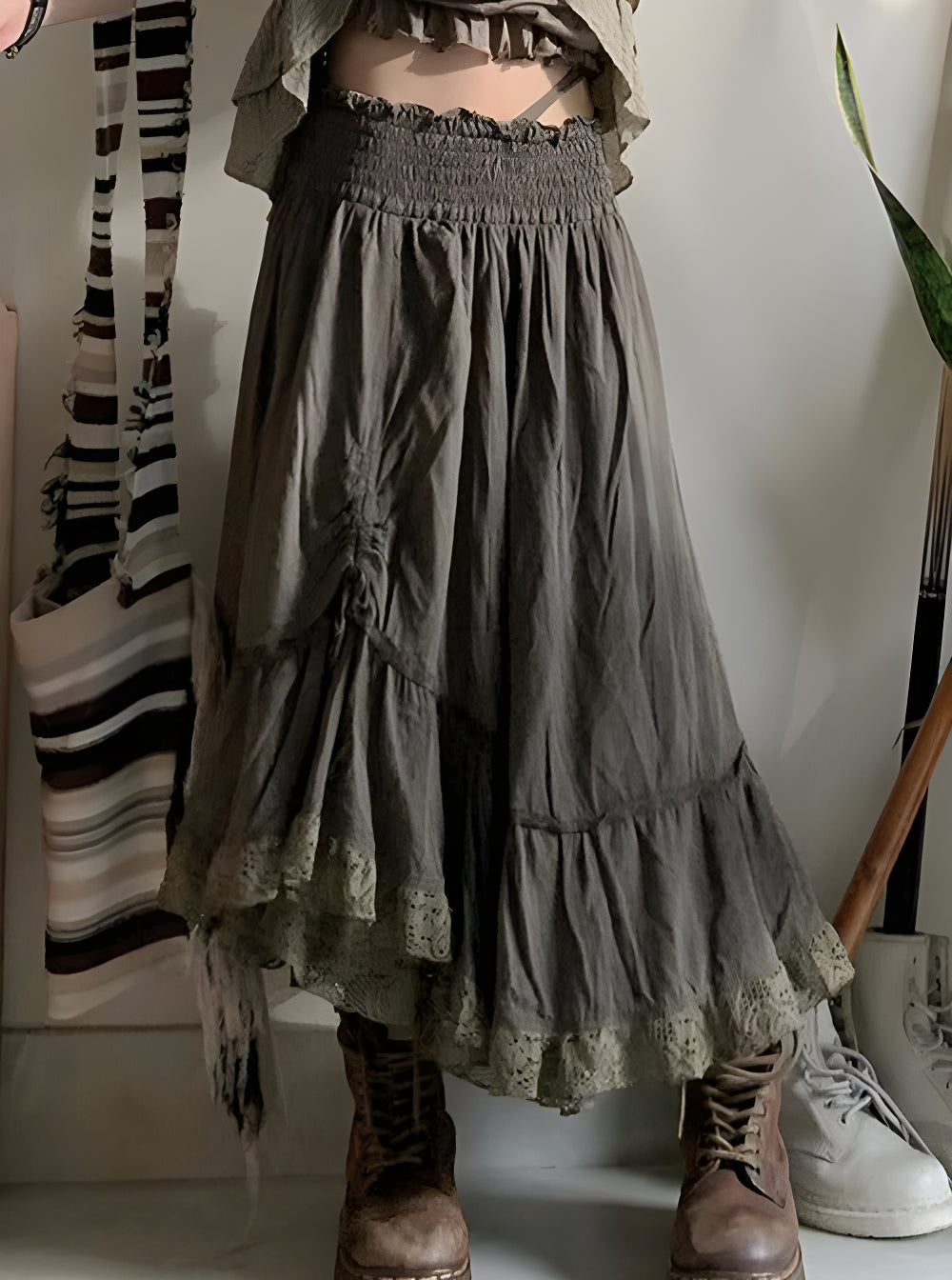 High Waisted Pleated Vintage Long Skirt