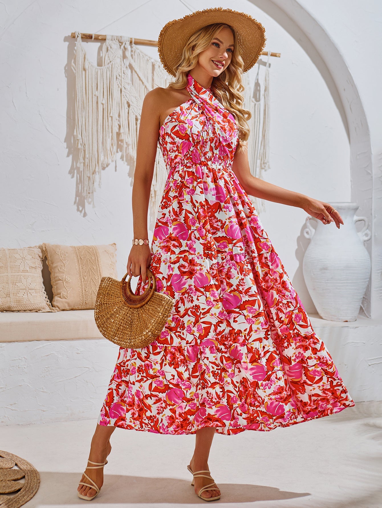 Summer Halter Neck Floral Printed Maxi Dress